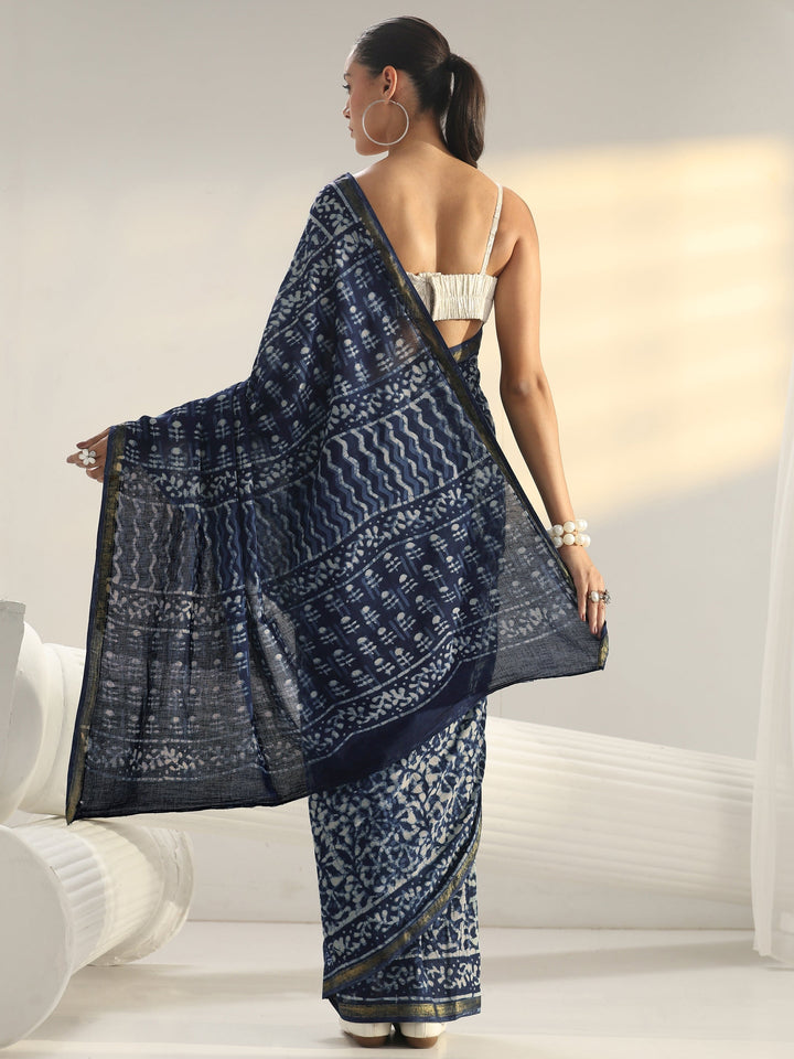 Indigo Dabu Print Cotton Saree