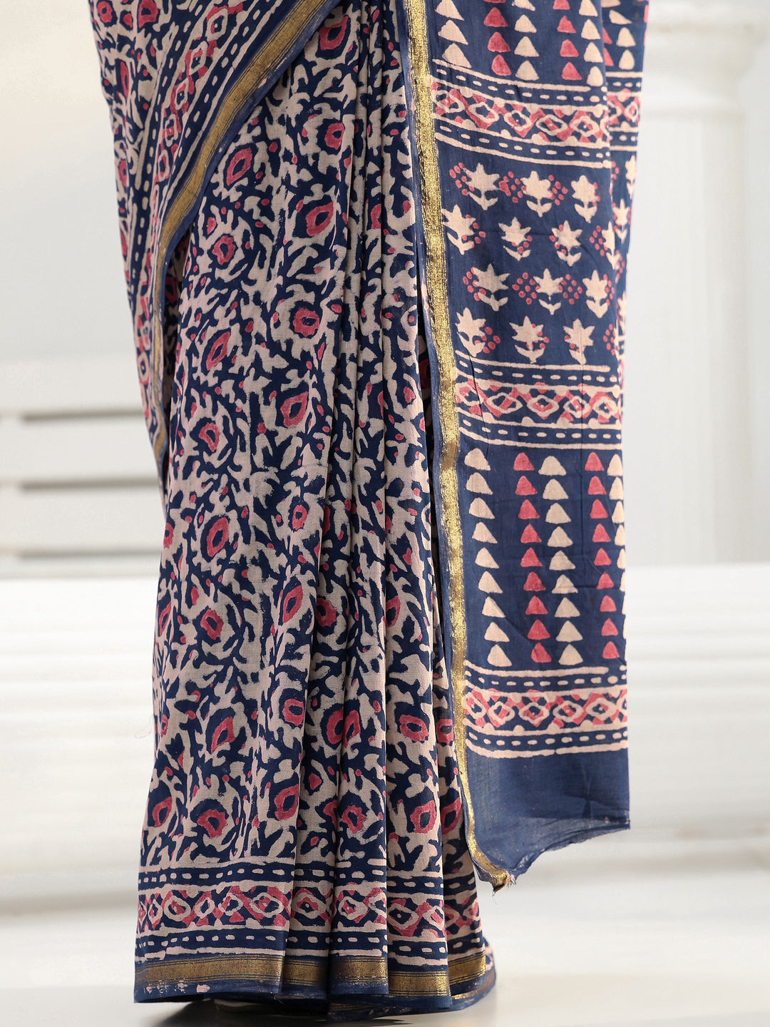 Beige Floral Printed Cotton Saree