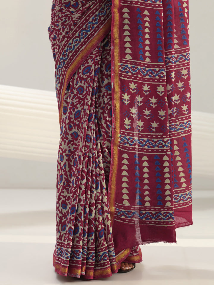 Pink Bagru Print Cotton Saree