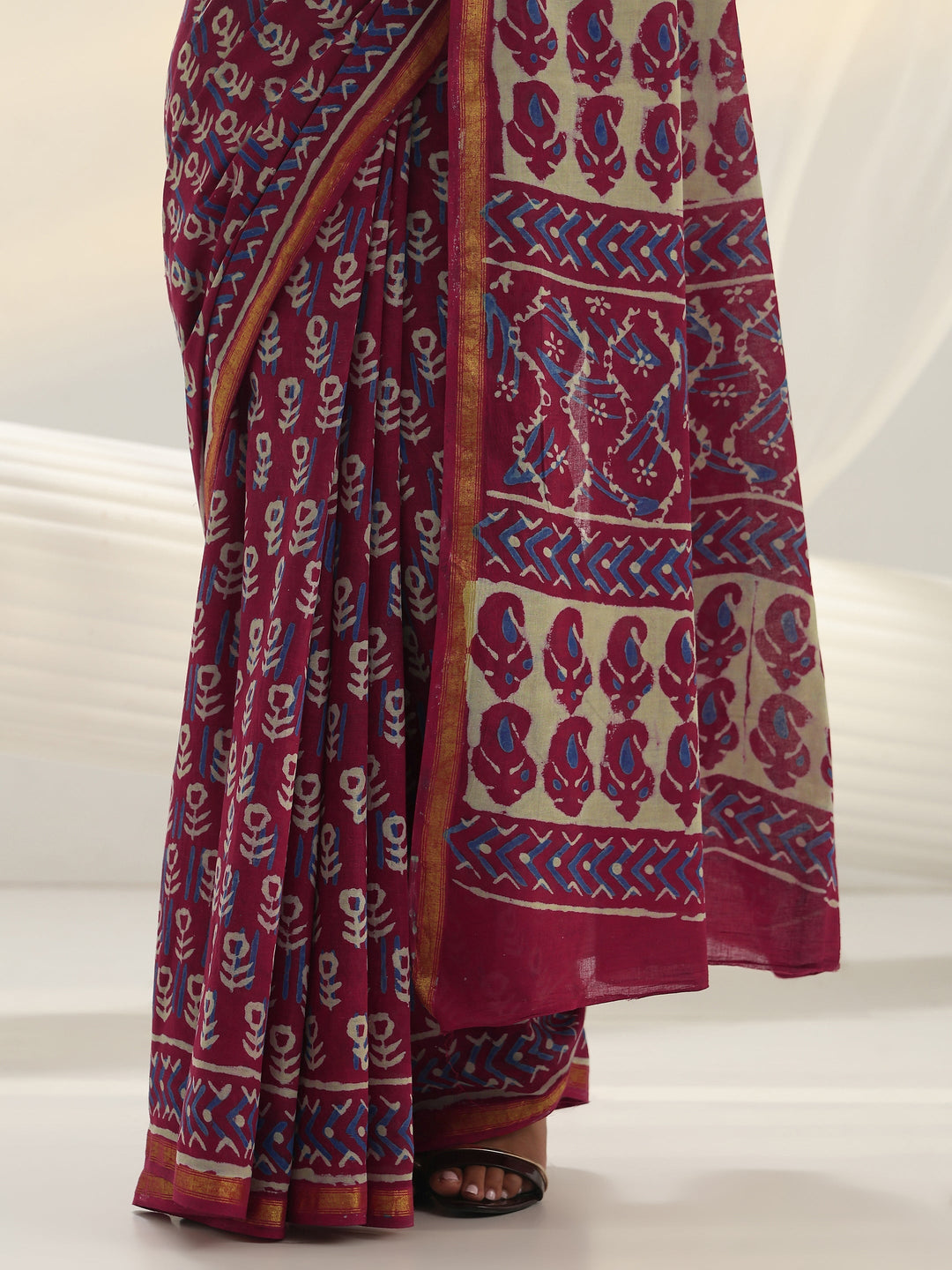 Pink Dabu Print Cotton Saree