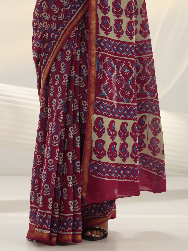Pink Dabu Print Cotton Saree