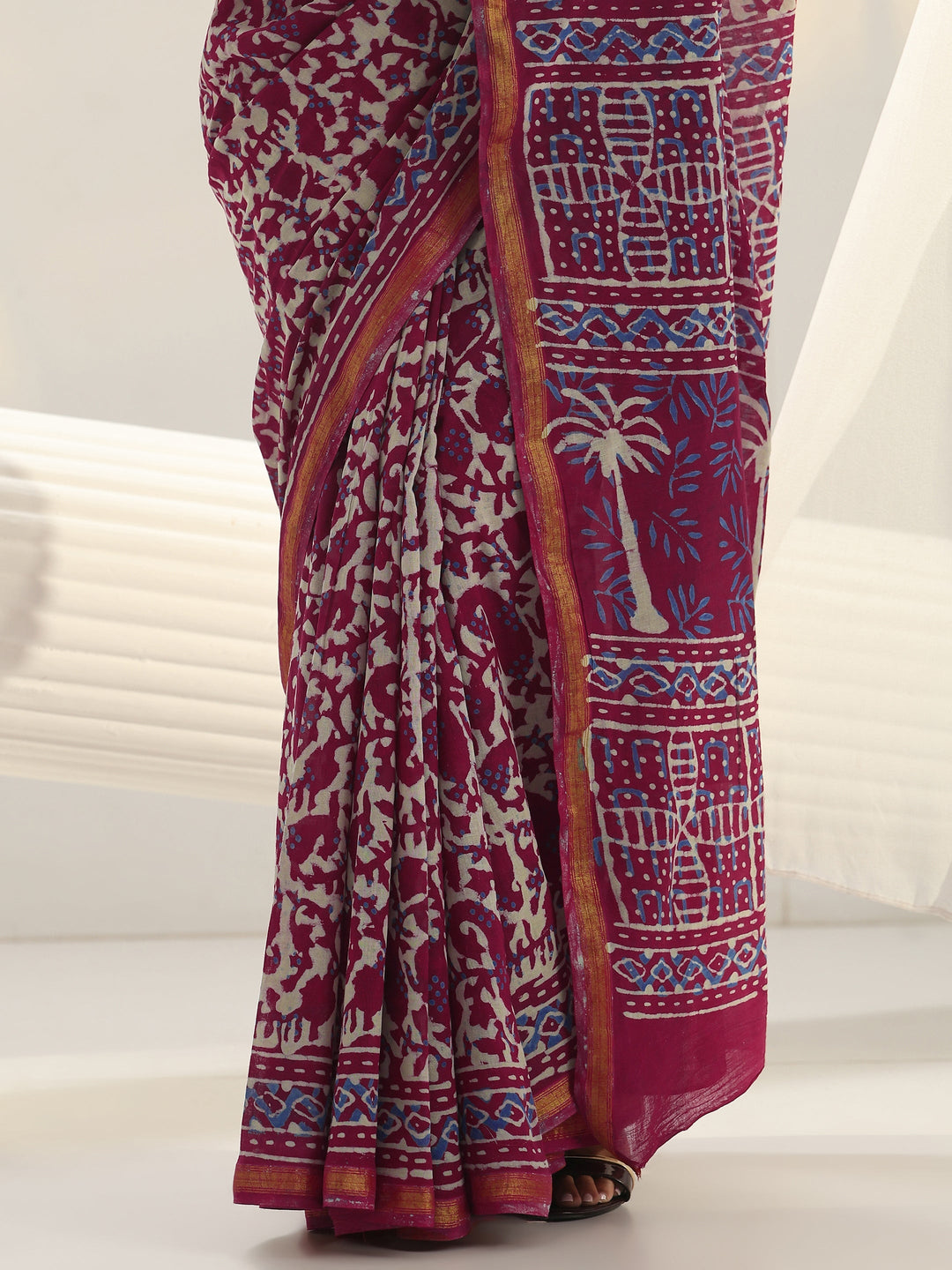 Pink Dabu Print Cotton Saree