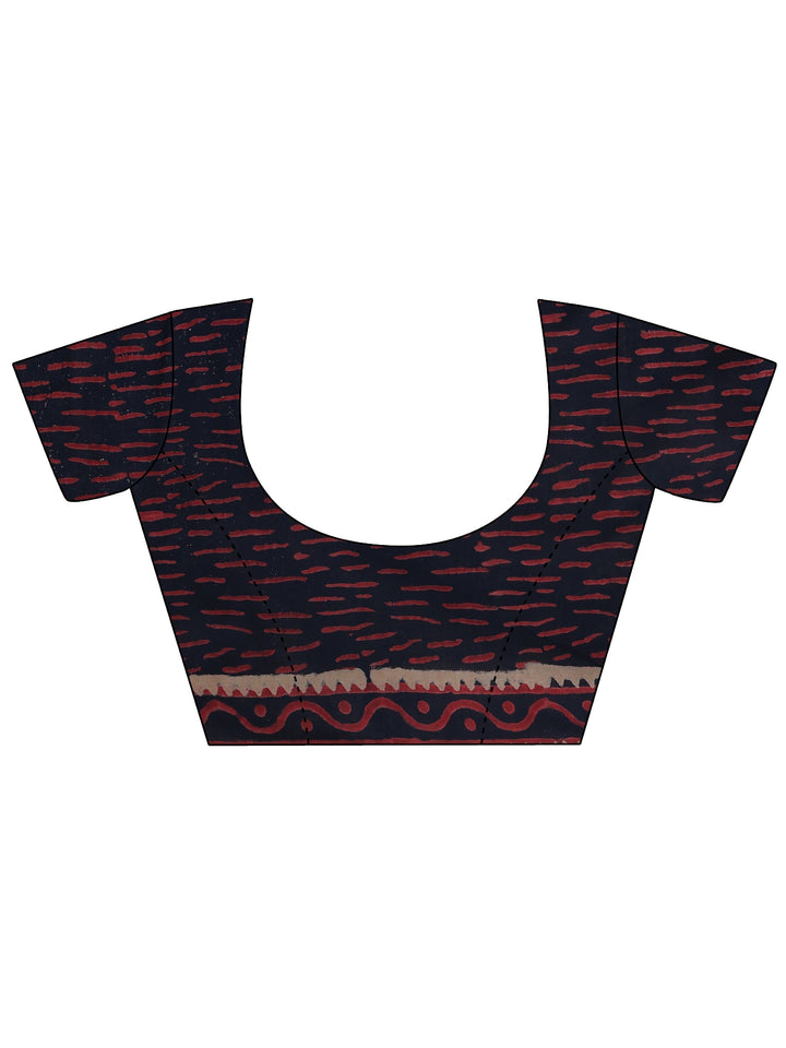 Navy Blue Dabu Print Cotton Saree