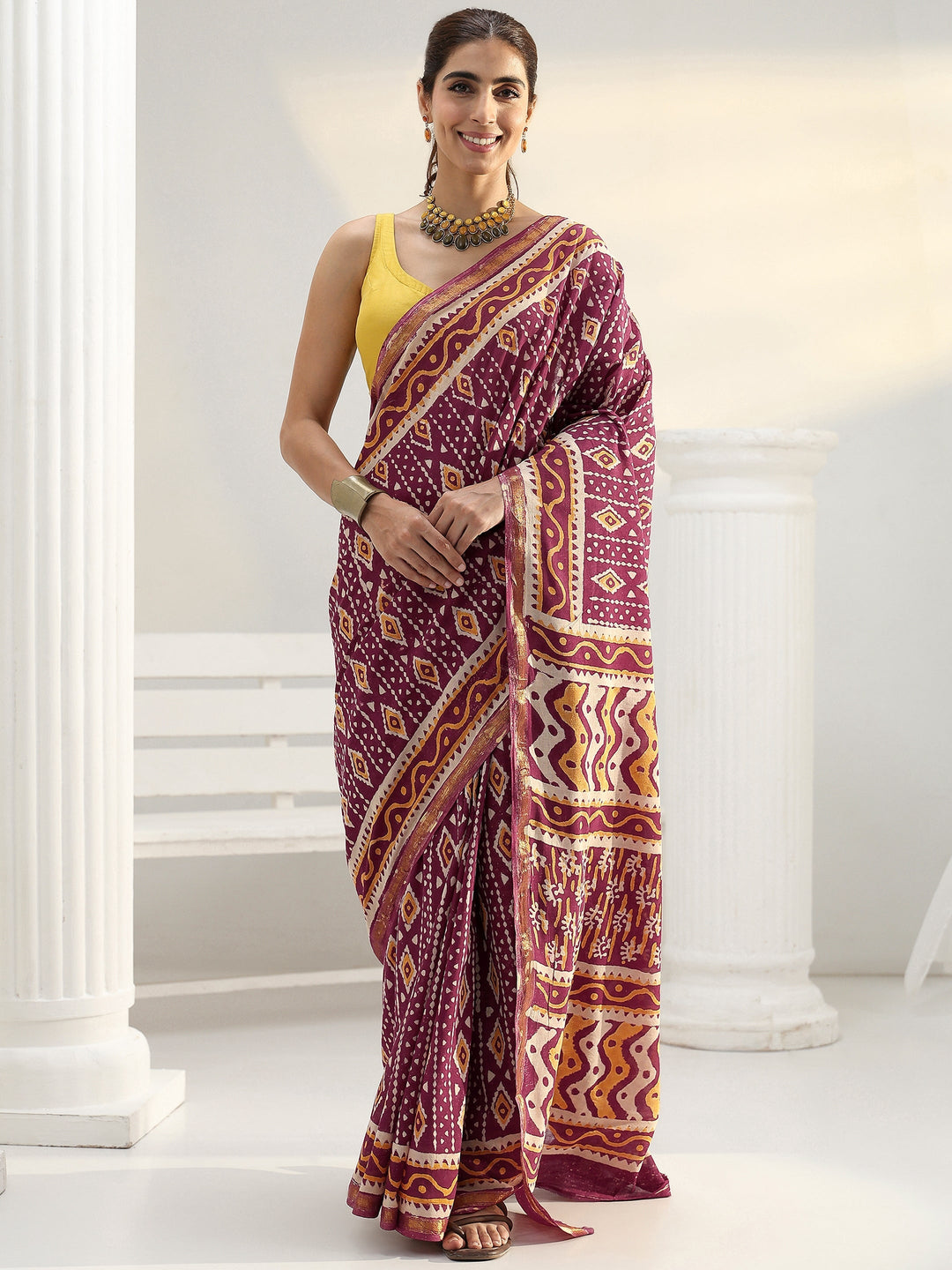 Maroon Ethnic Printed Cotton Saree
