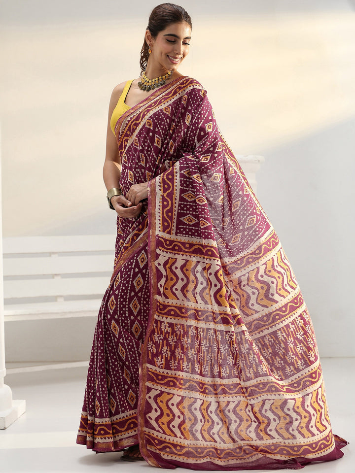 Maroon Ethnic Printed Cotton Saree
