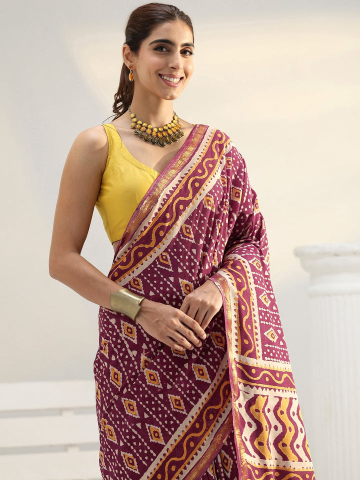 Maroon Ethnic Printed Cotton Saree