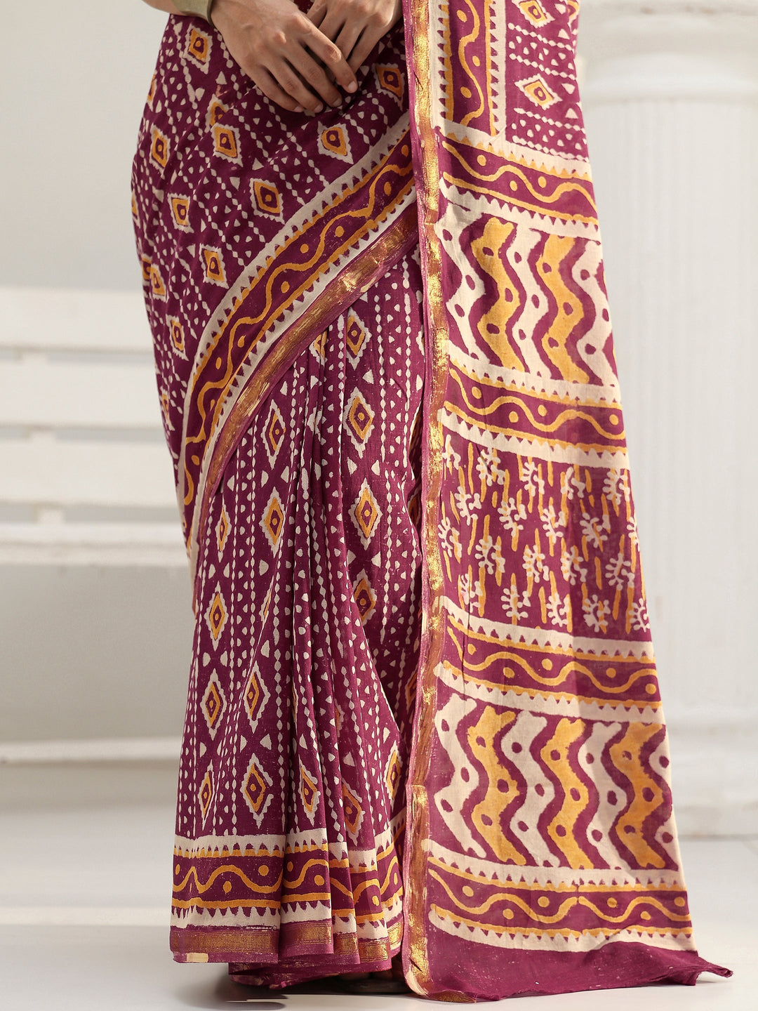 Maroon Ethnic Printed Cotton Saree