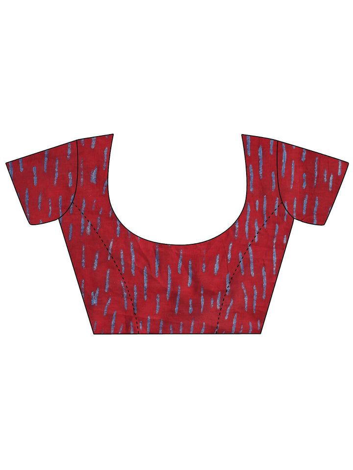 Red Geometric Batik Print Cotton Saree