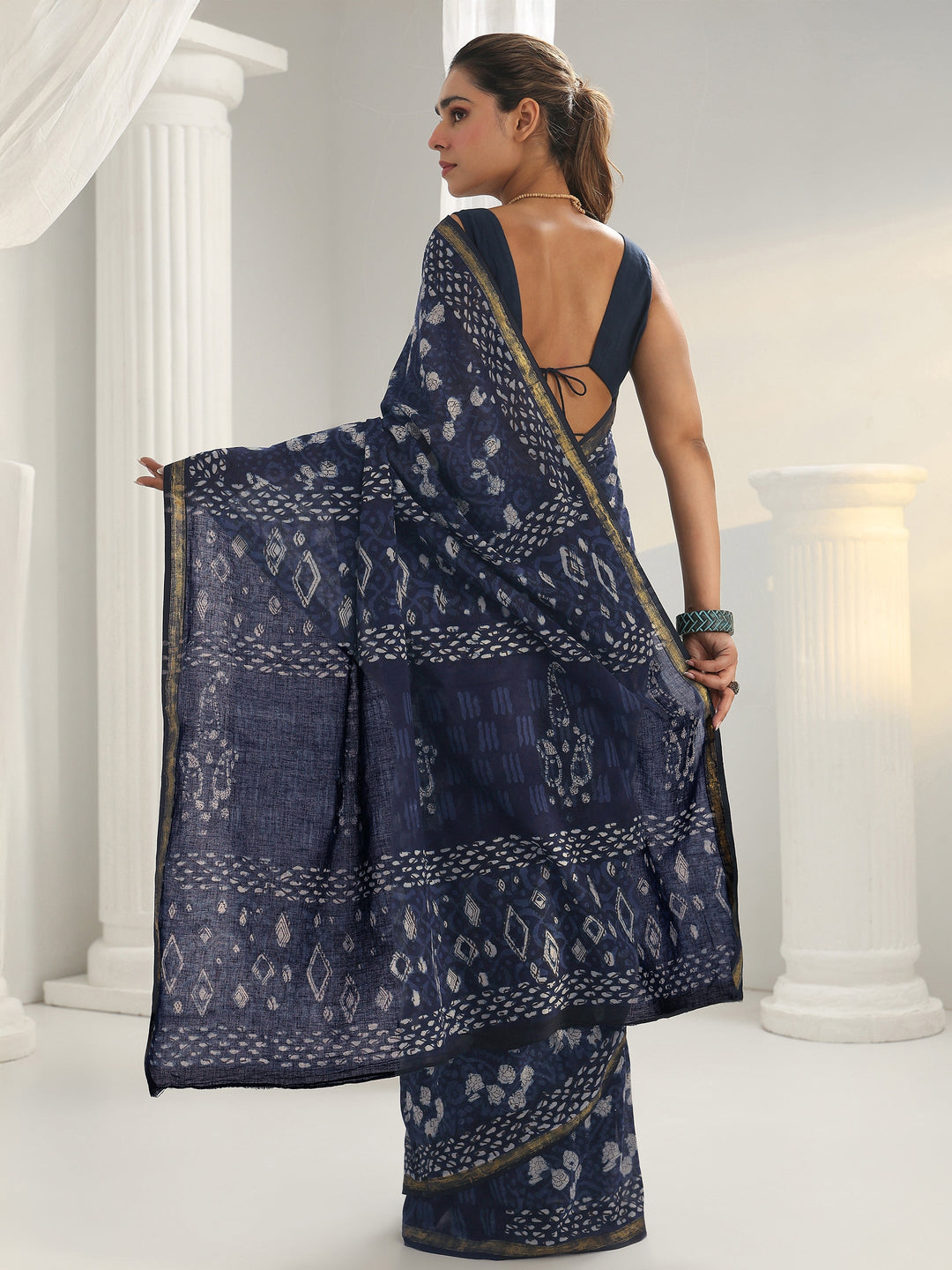 Indigo Dabu Print Cotton Saree
