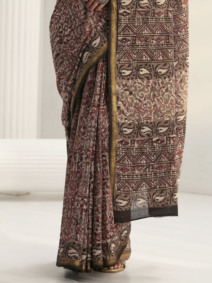 Grey Dabu Print Cotton Saree