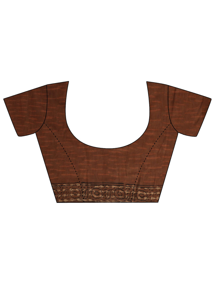 Brown Floral Printed Cotton Saree