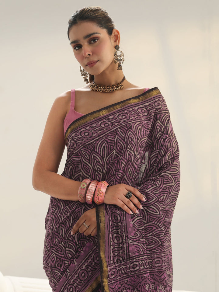 Pink Floral Printed Cotton saree