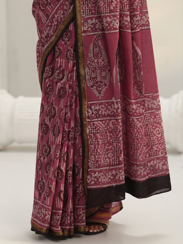 Pink Dabu Print Cotton Saree