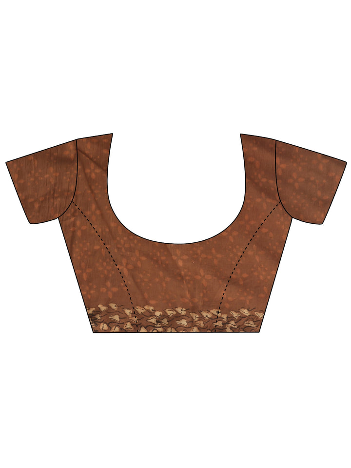 Brown Paisley Printed Cotton Saree