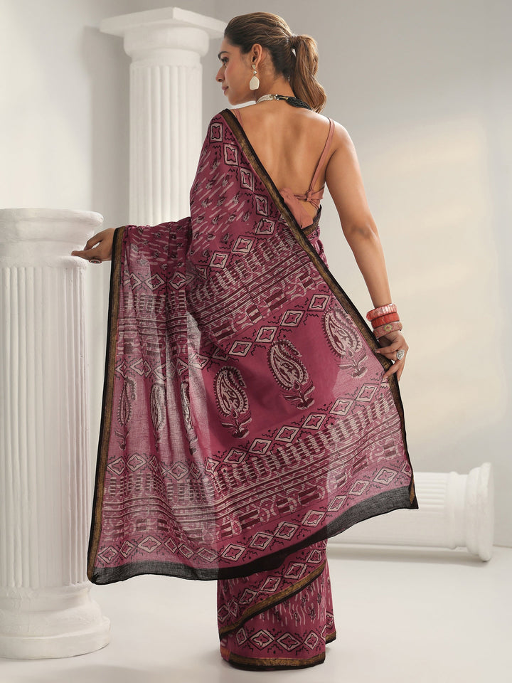 Pink Dabu Print Cotton Saree