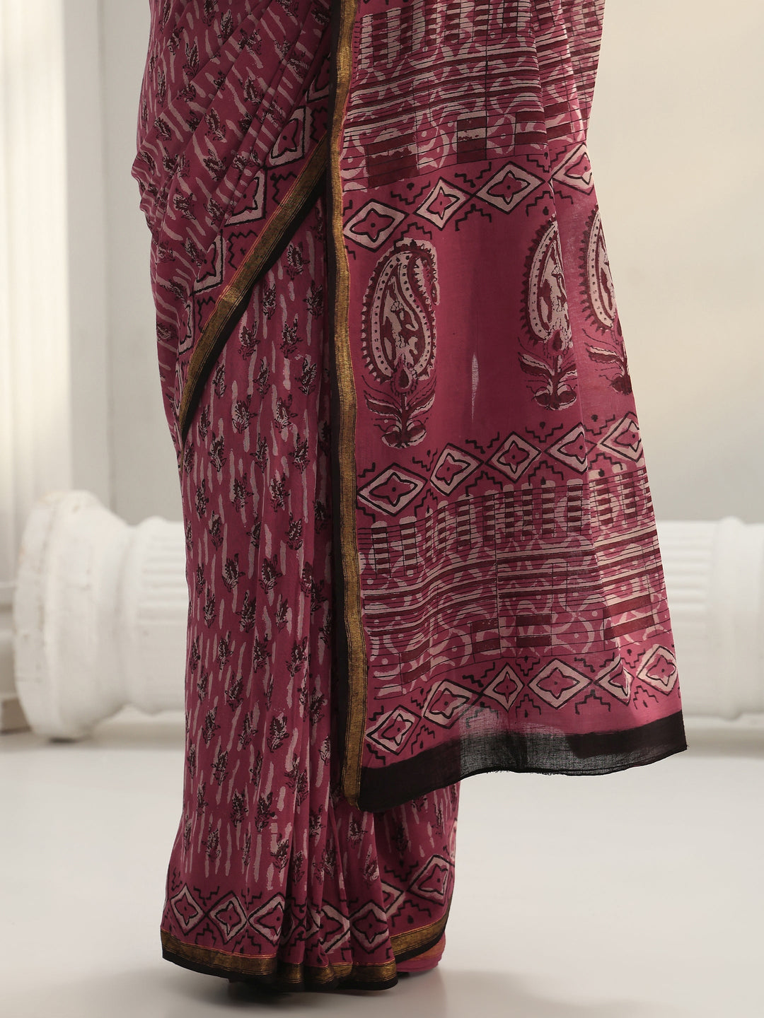 Pink Dabu Print Cotton Saree