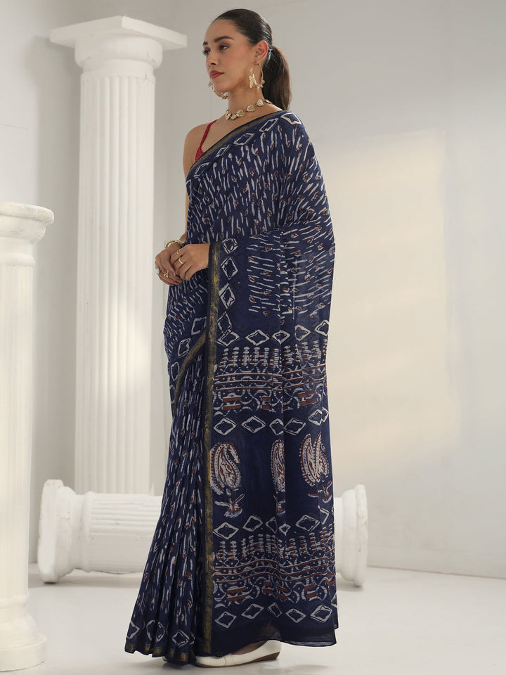 Indigo Dabu Print Cotton Saree