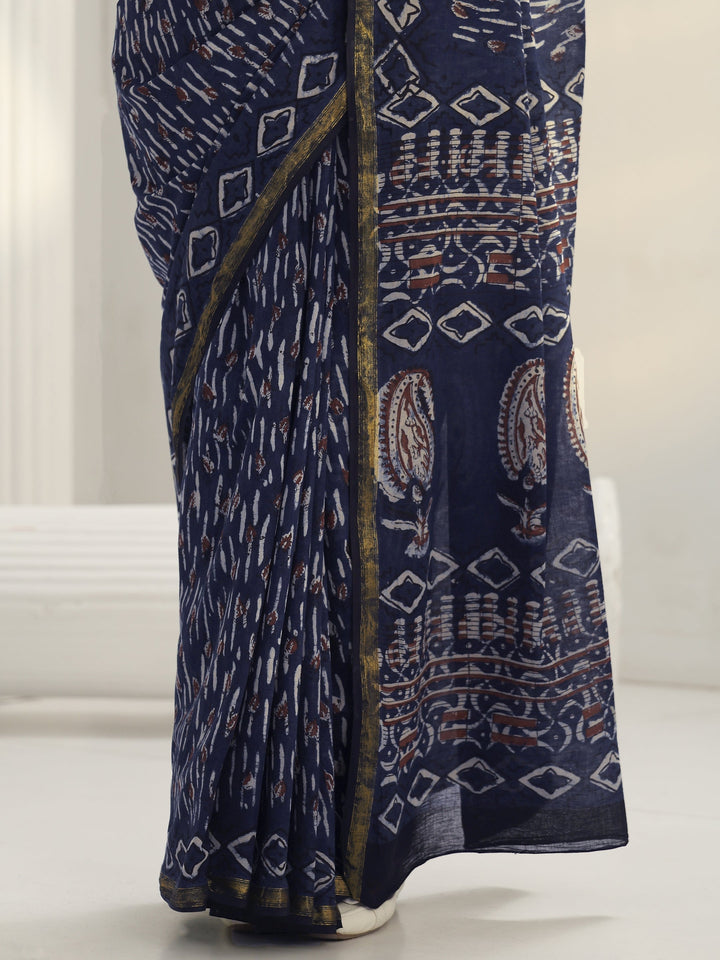 Indigo Dabu Print Cotton Saree