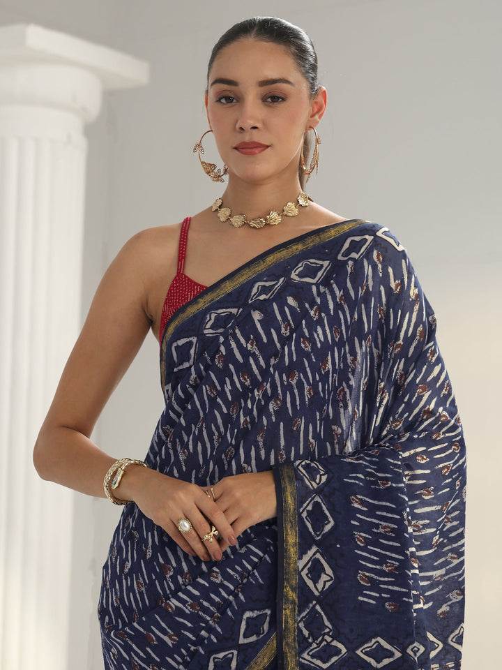 Indigo Dabu Print Cotton Saree