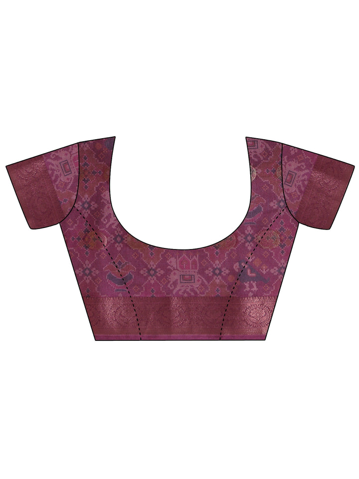 Burgundy Ethnic Print Silk Blend Patola Saree
