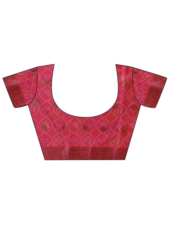 Coral Pink Ethnic Print Silk Blend Patola Saree