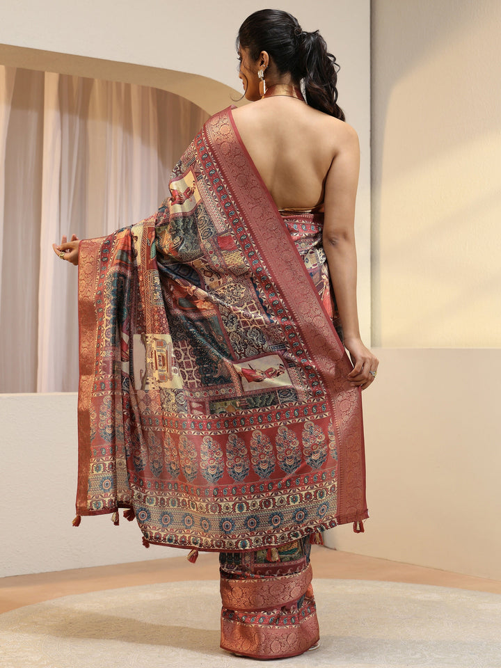 Multicolour Mughal Print Silk Blend Saree
