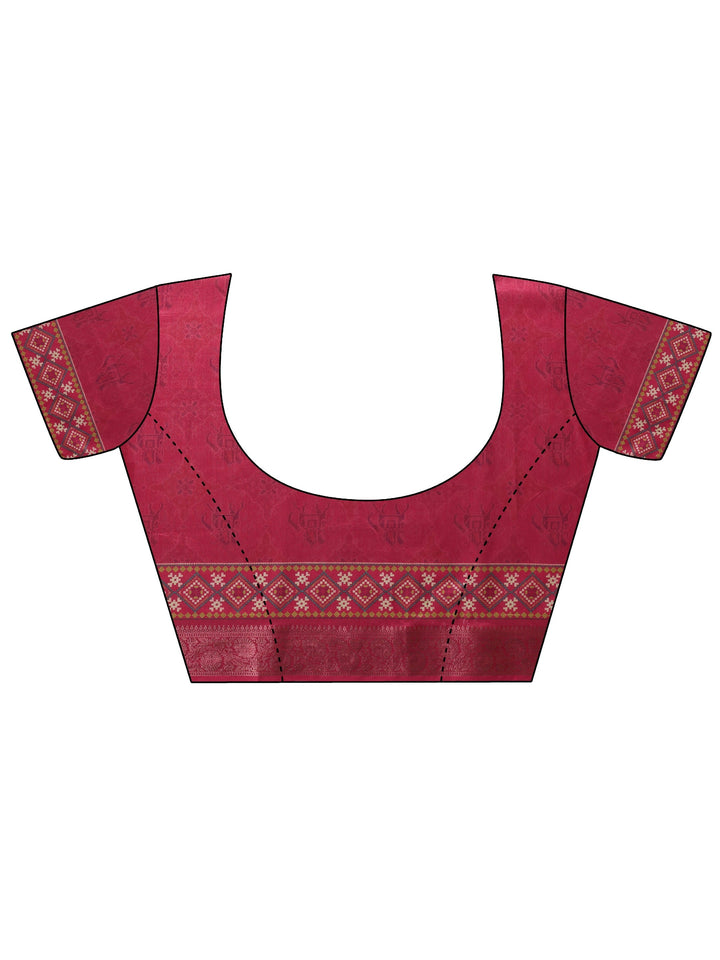 Pink Royal Elephant Print Silk Blend Patola Saree