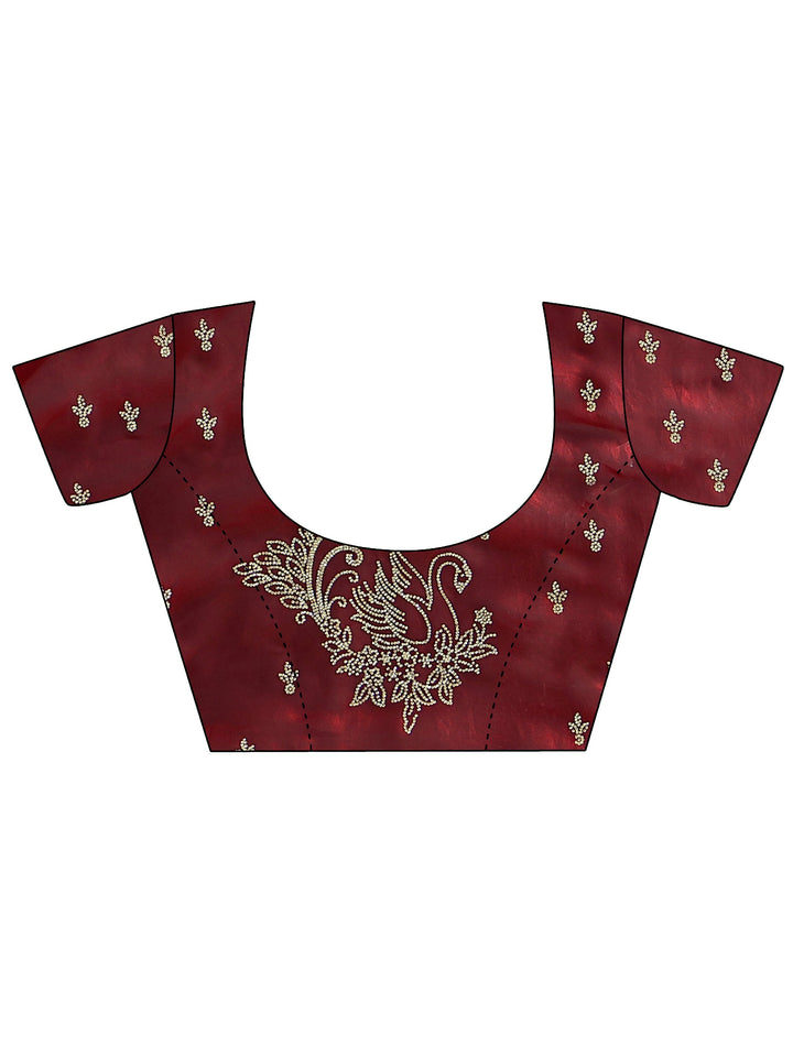 Maroon Floral Embellished Tissue Saree