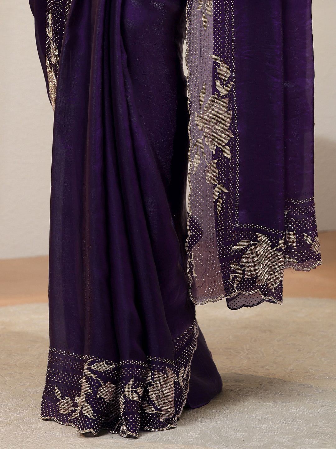 Libas Art Violet  Tissue Saree With Embellished Border