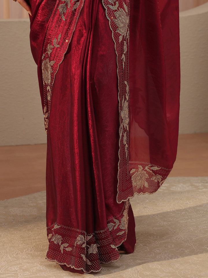 Libas Art Maroon Tissue Saree With Embellished Border