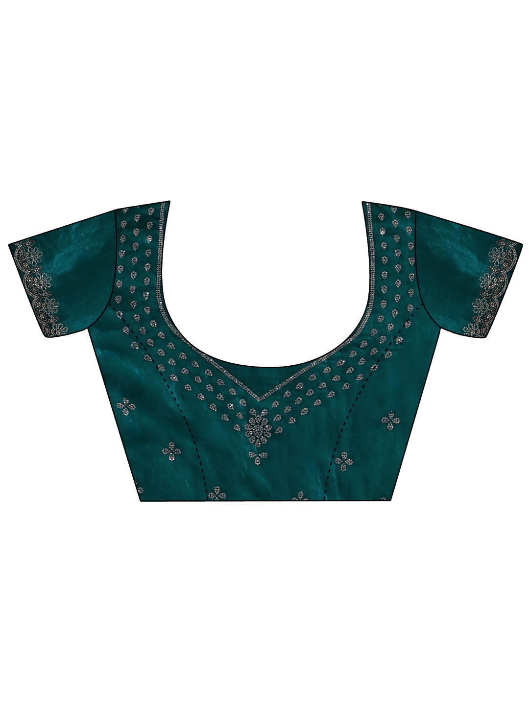 Green Floral Embellished Tissue Saree