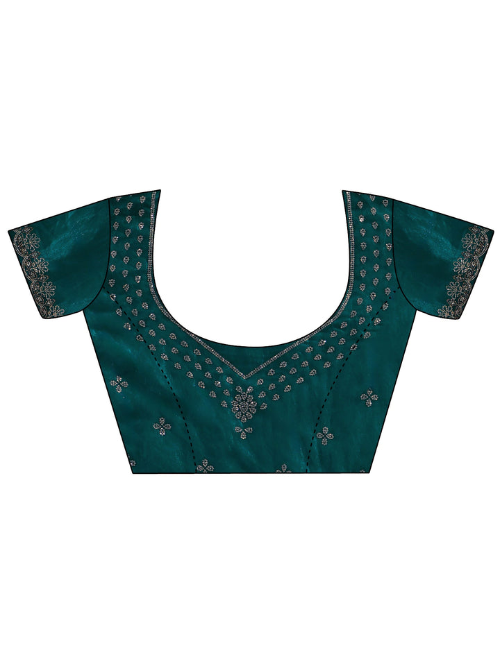 Green Floral Embellished Tissue Saree
