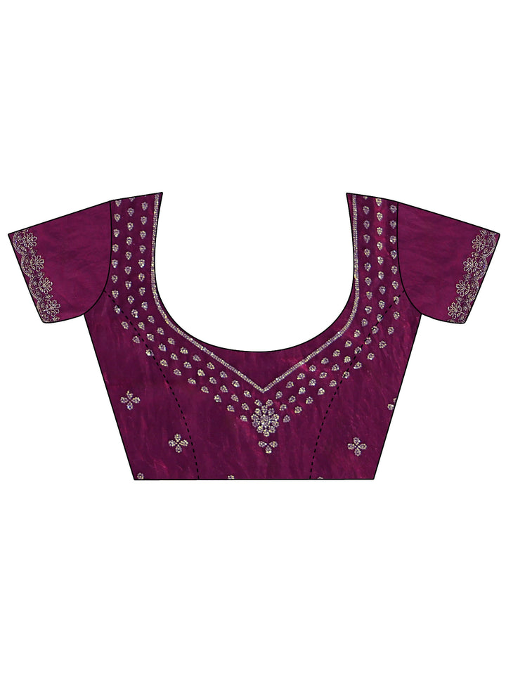 Burgundy Floral Embellished Tissue Saree