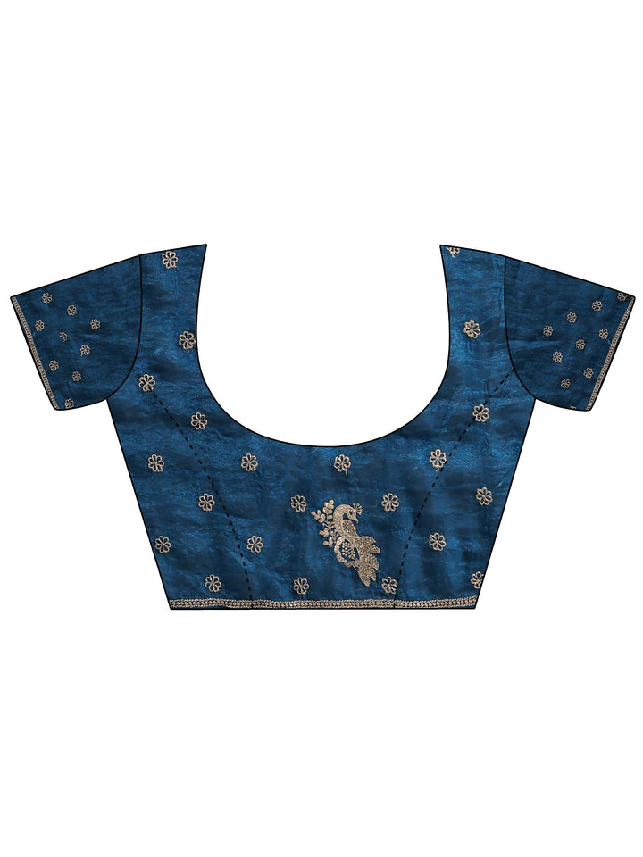 Cobalt Blue Peacock Embroidered Tissue Saree