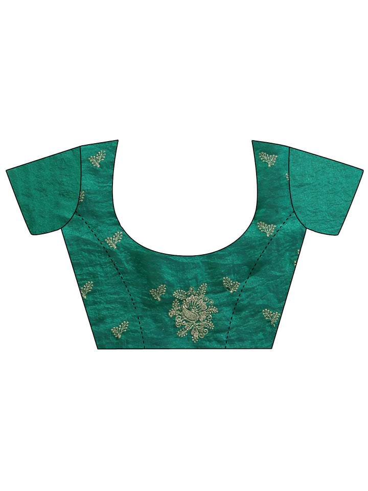 Sea Green Floral Embroidered Tissue Saree