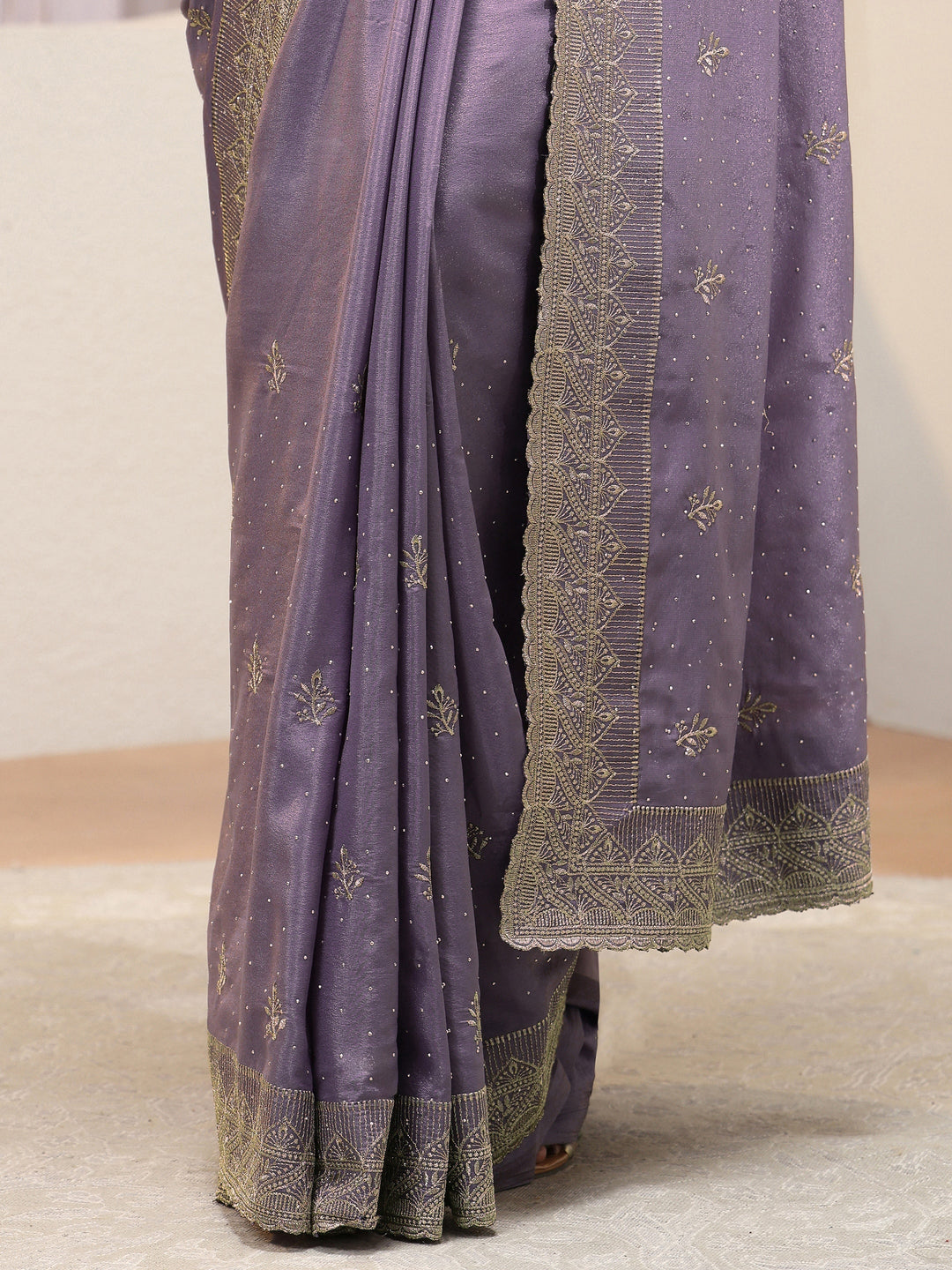 Lavender Satin Saree With Embellished Border