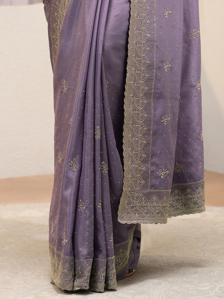 Lavender Satin Saree With Embellished Border