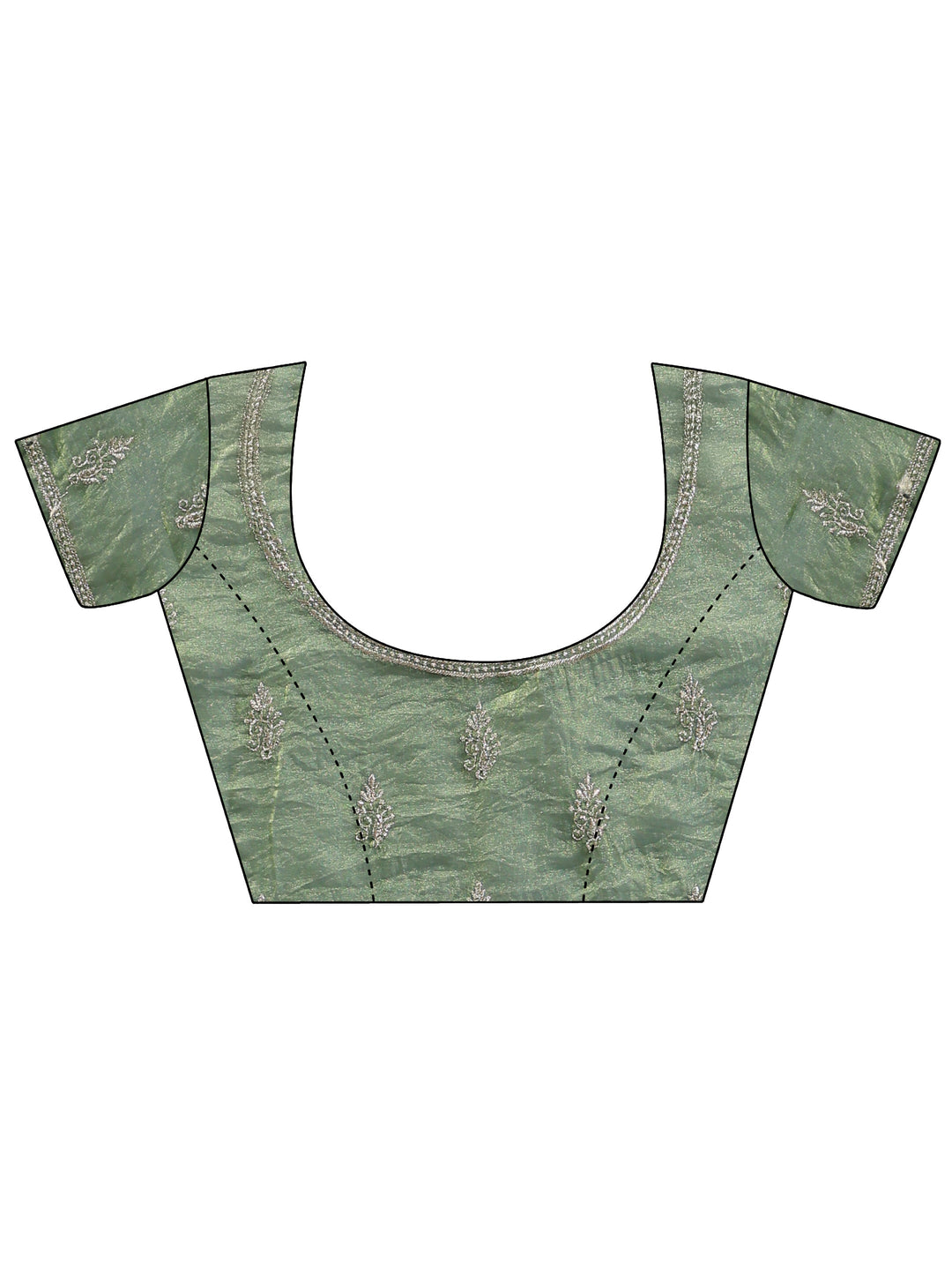 Fern Green Floral Embroidered Tissue Saree