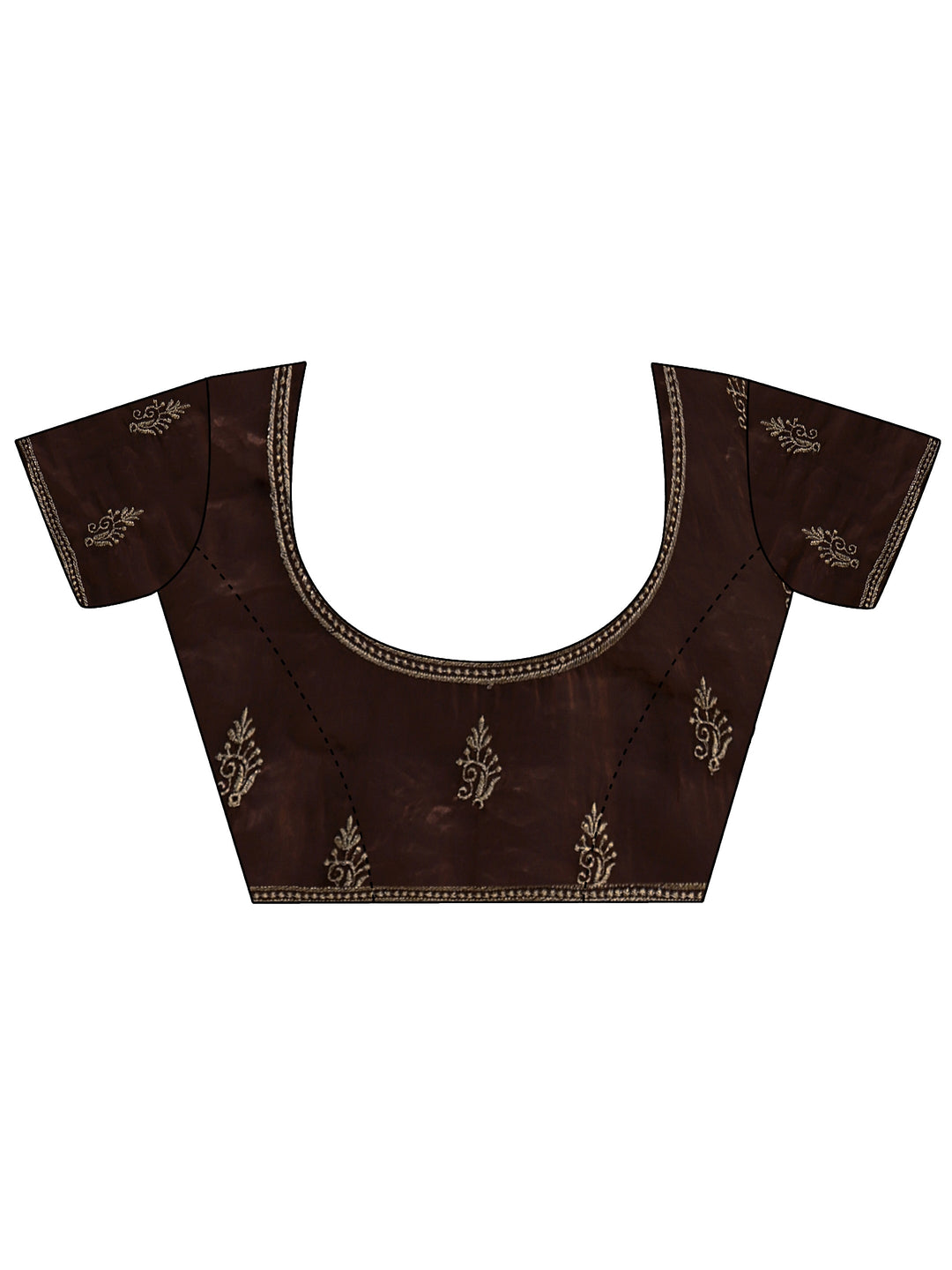 Mahogany Brown Floral Embroidered Tissue Saree