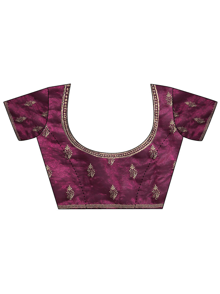 Burgundy Floral Embroidered Tissue Saree