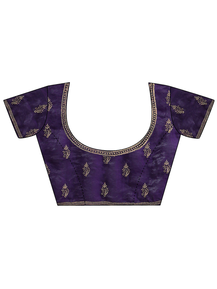 Aubergine Tissue Saree With Embellished Border