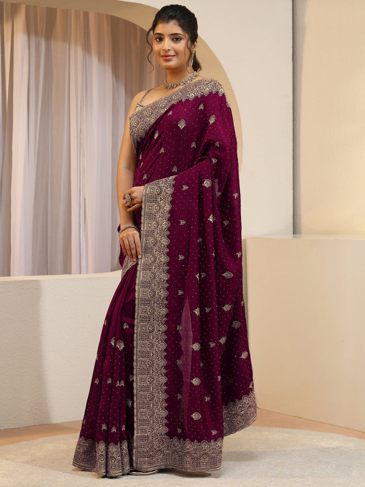 Maroon Tissue Saree With Embellished Border