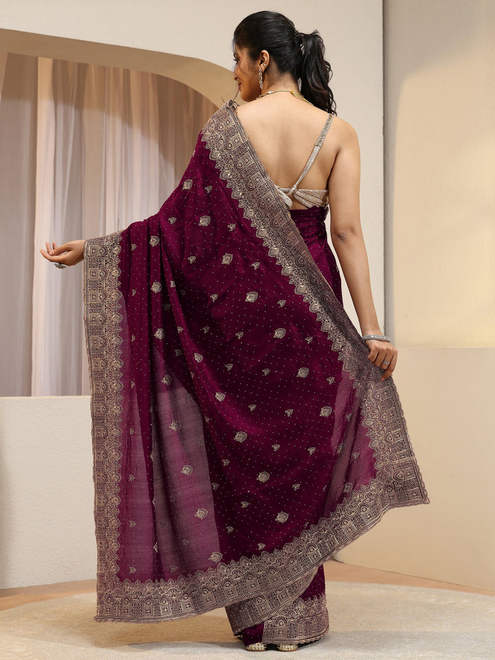 Maroon Tissue Saree With Embellished Border