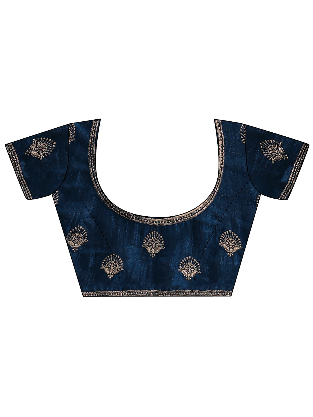 Prussian Blue Tissue Saree With Embellished Border