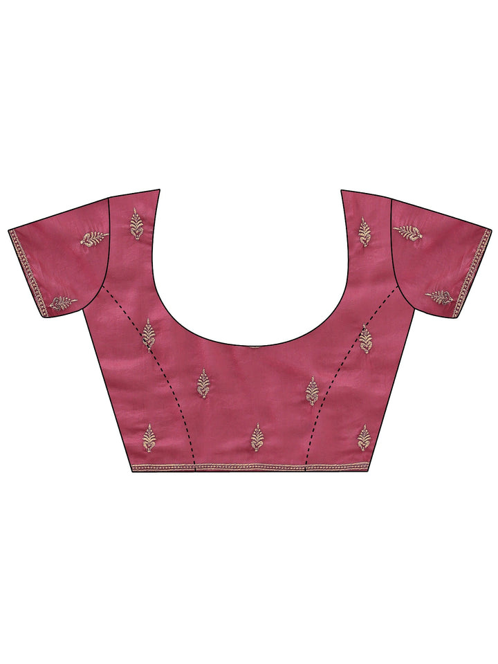 Peach Pink Tissue Saree With Embellished Border