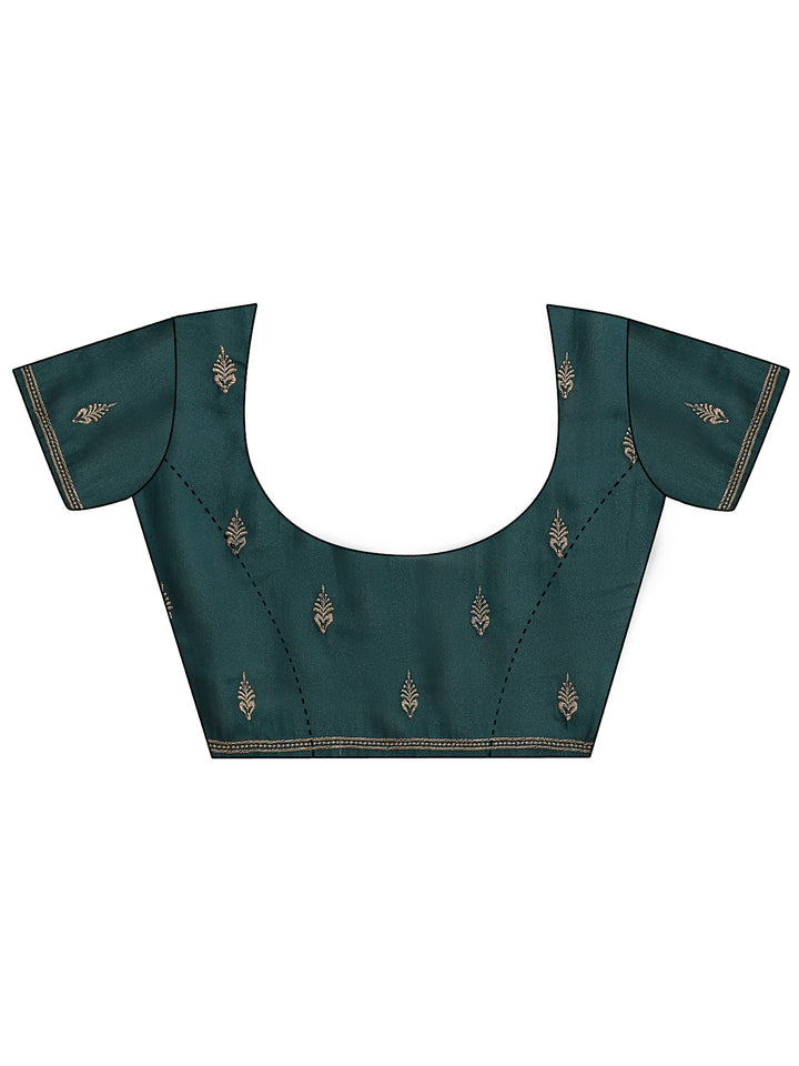 Teal Ethnic Embroidered Tissue Saree