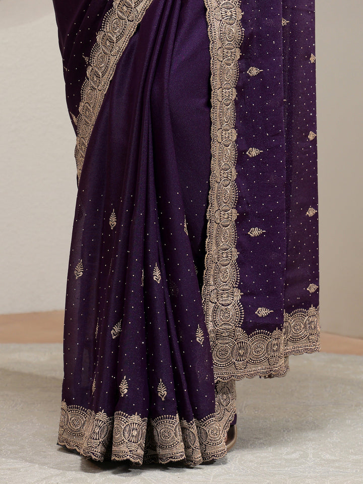 Royal Purple Tissue Saree With Embellished Border