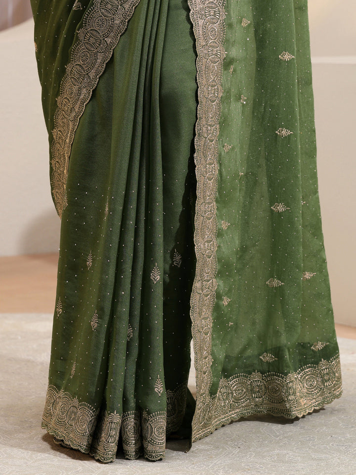 Sage Green Tissue Saree With Embellished Border