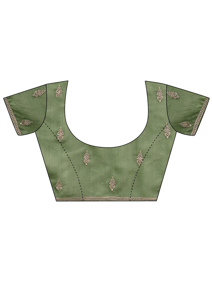 Sage Green Tissue Saree With Embellished Border