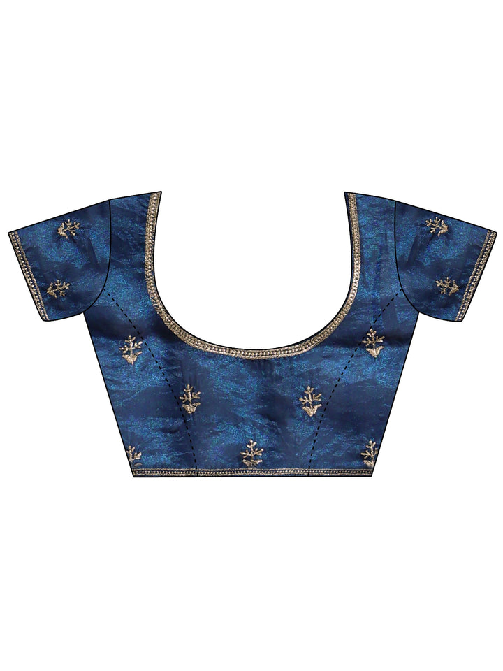Peacock Blue Tissue Saree With Embellished Border